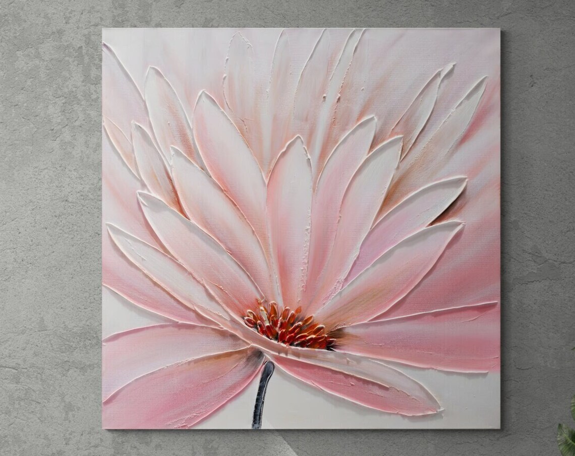 Pink Peony Flower Textured Oil Painting Soft Romantic Floral Wall Art - Image 3