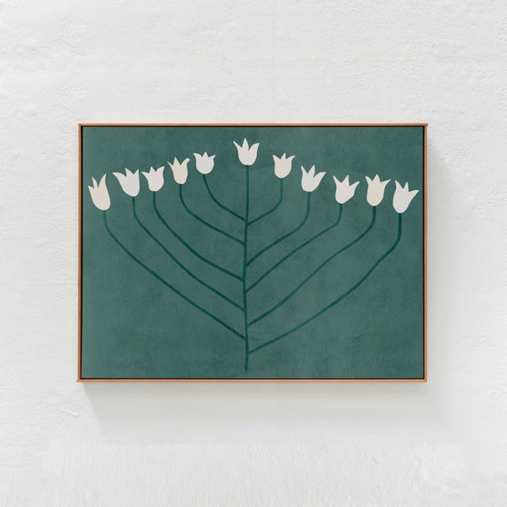 Spring Flower Scandi Modern Art Print, Green Floral