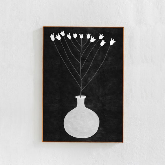 Flower in a Vase, Black and White Minimalist Art Print