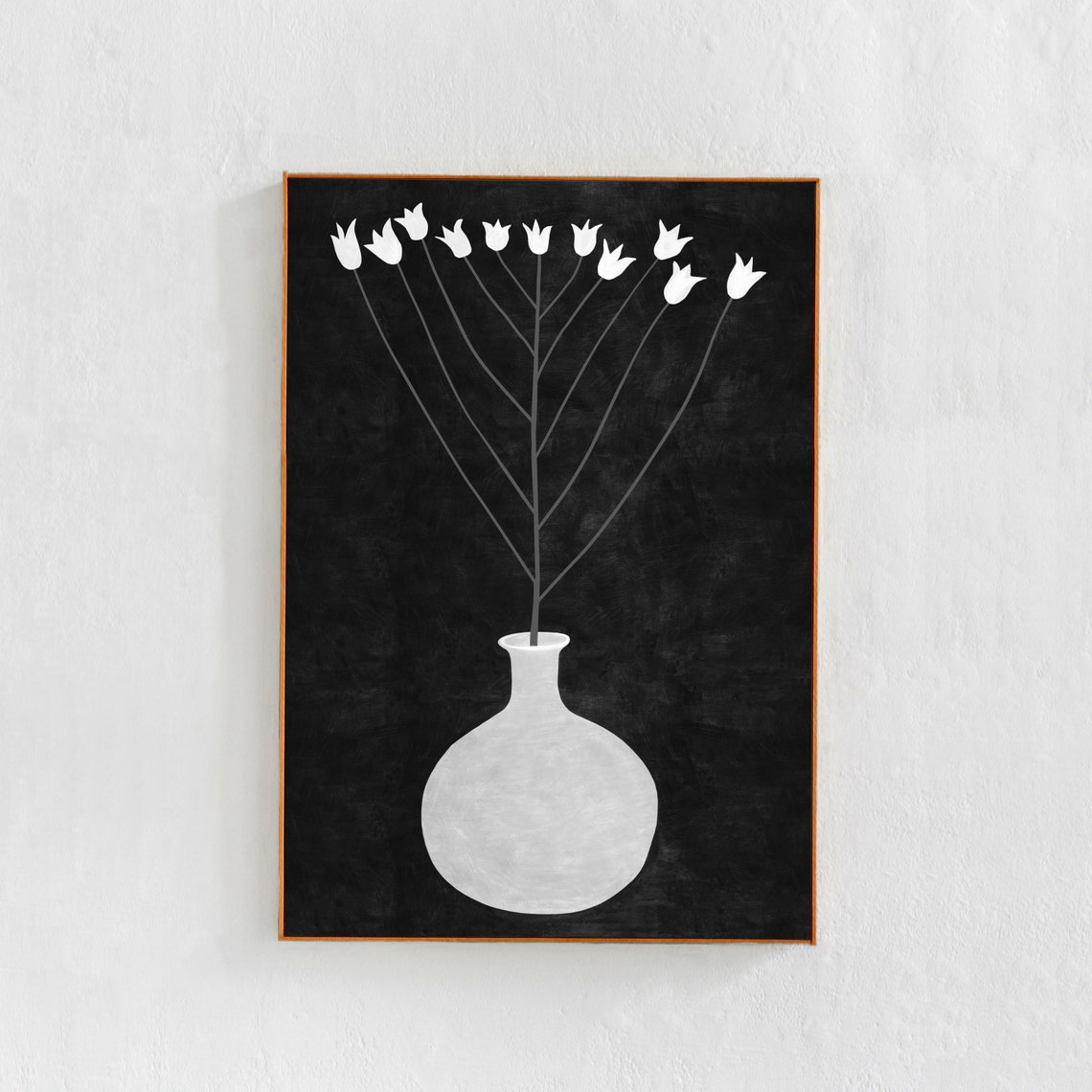 Flower in a Vase, Black and White Minimalist Art Print