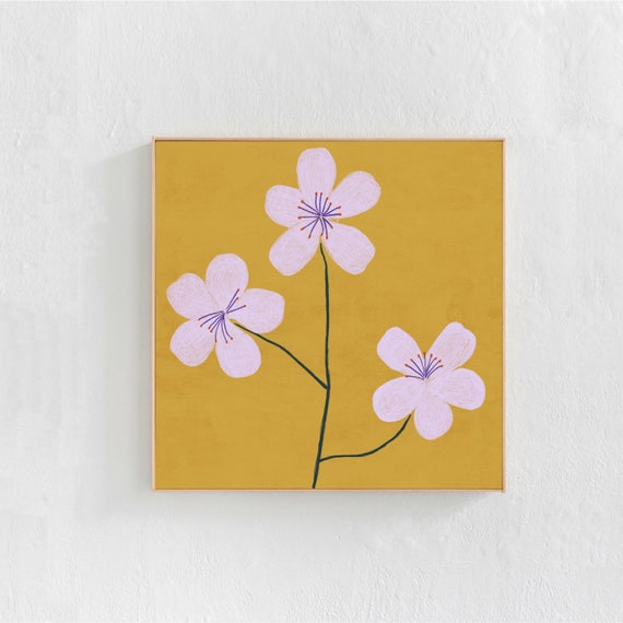 Pink Lilac and Yellow Floral Wall Print, Eclectic