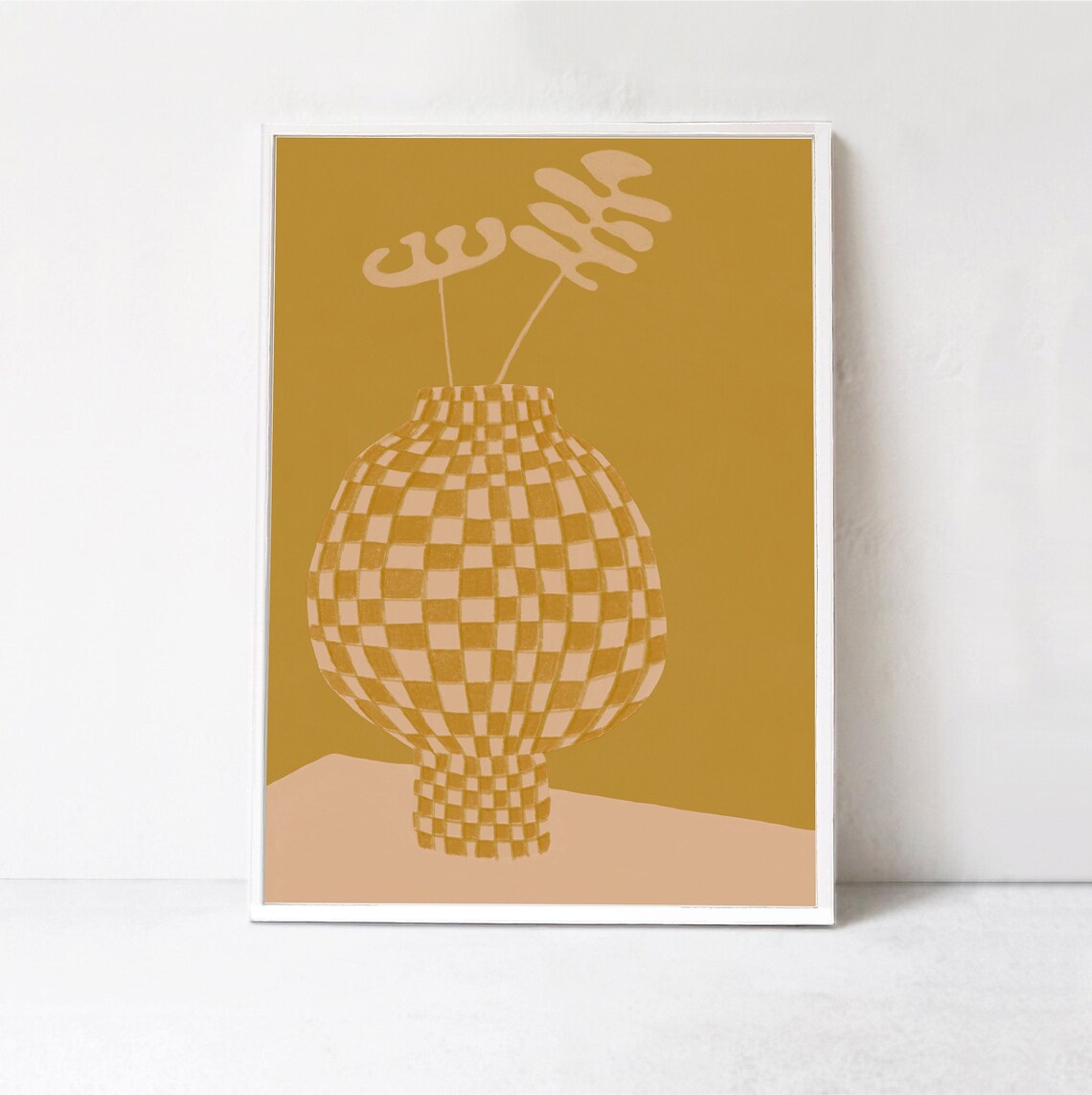 Checkered Vase Scandi Poster Print, Modern Boho