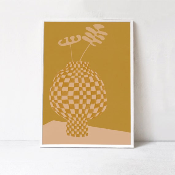 Checkered Vase Scandi Poster Print, Modern Boho