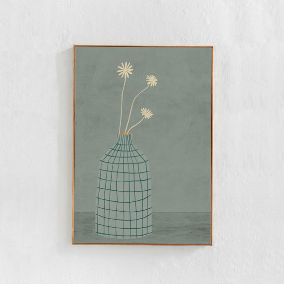 Sage Green Flower Illustration, Kitchen Art Print