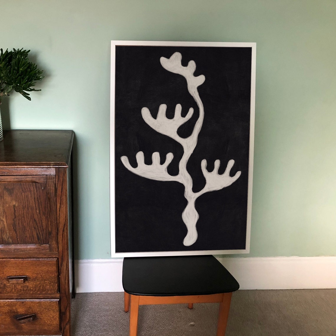Mid Modern Abstract Coral Art Print, Black and White - Image 2