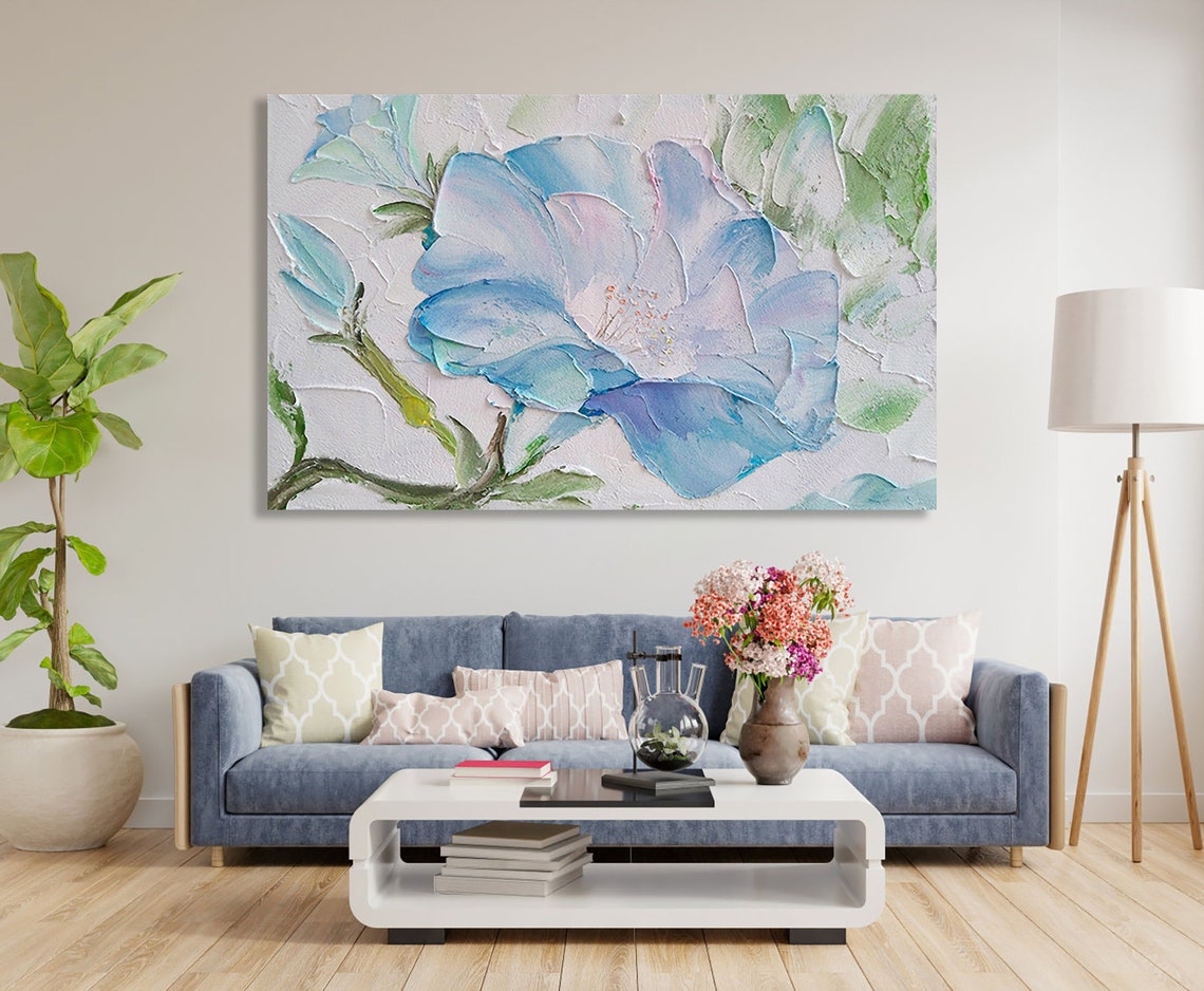 Blue Flower Close Up Pastel Impasto Horizontal Floral Art Poster - Image 5