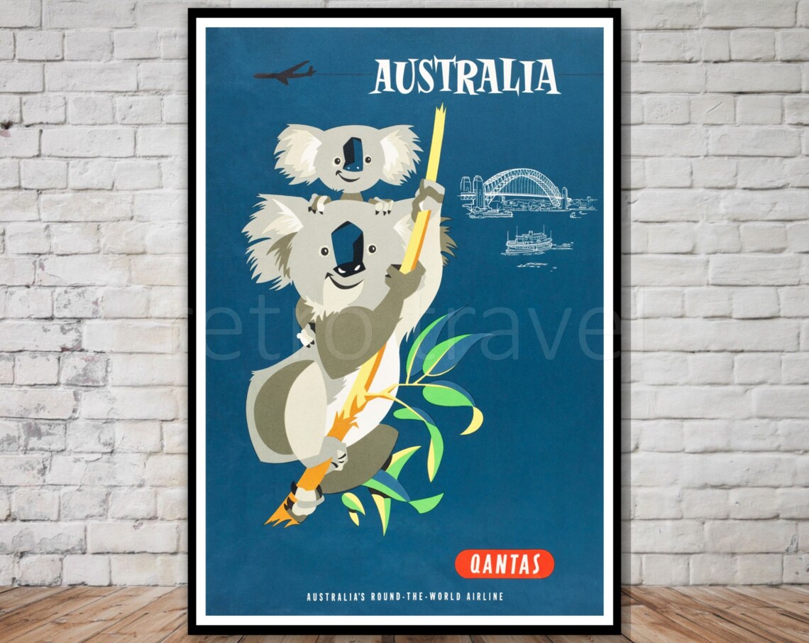 Australia Travel Poster, Vintage Koala Art Print