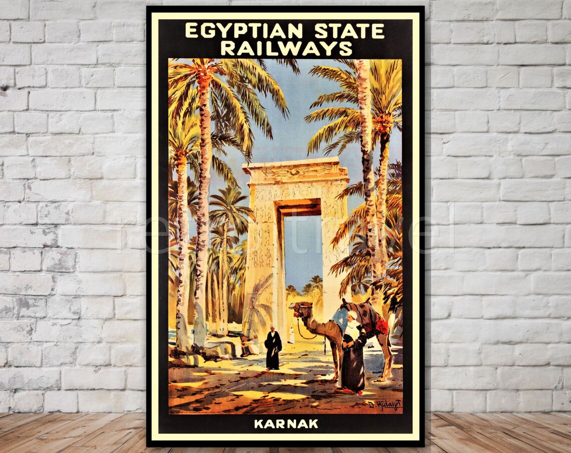 Karnak Egypt Vintage Travel Poster, Egyptian Railways