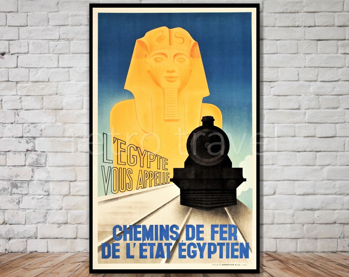 Egypt L'Egypte Vous Appelle Sphinx Train Vintage Travel Poster