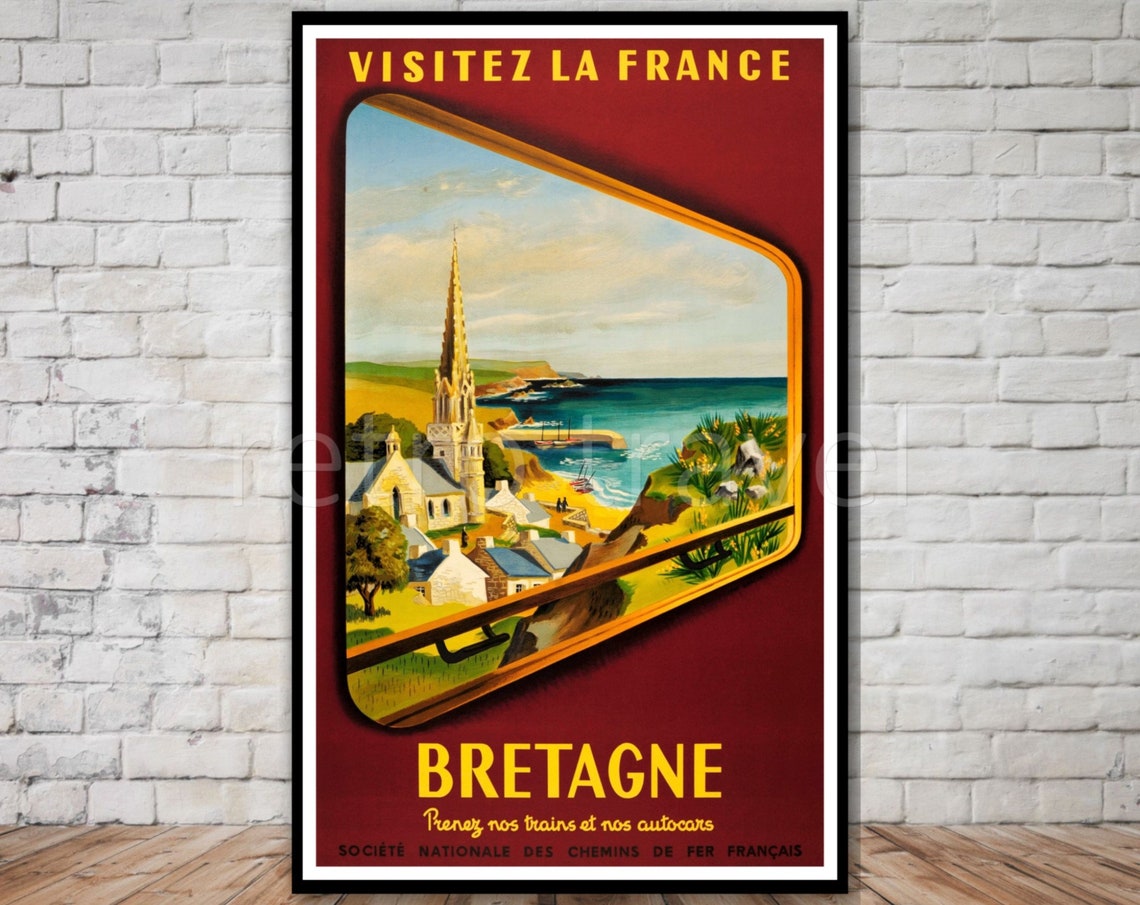 Visit France Poster Brittany France Travel Poster Instant Retro Travel Print Vintage Travel Poster Wall Art