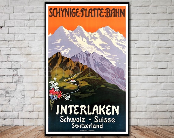 Swiss Travel Poster Schynige Platte Mountain Railway Interlaken Instant Suisse Travel Poster Retro Travel Print