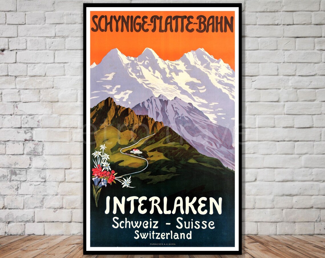 Schynige Platte Bahn Interlaken Cog Railway Vintage Swiss Alps Poster