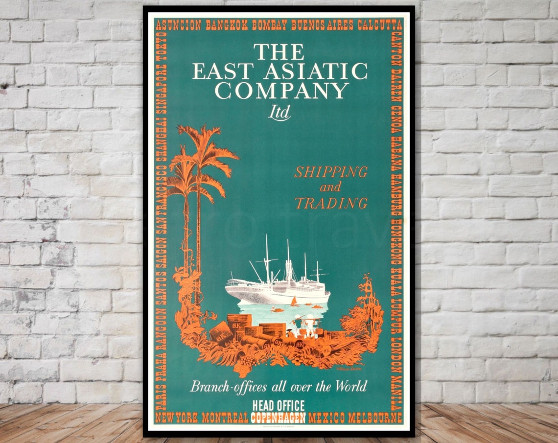 East Asiatic Company Vintage Shipping Trading Travel Poster Instant Retro Travel Print Sea Travel Poster