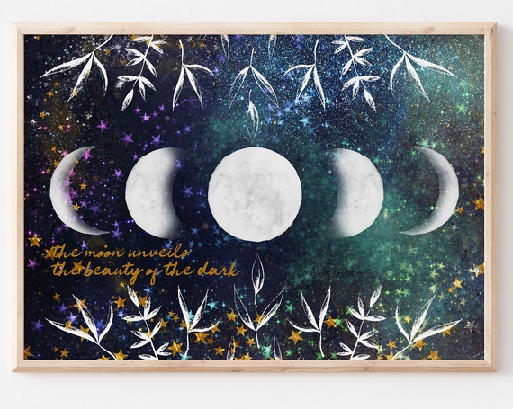 Mystical Moon Phase Art Print, Modern Boho
