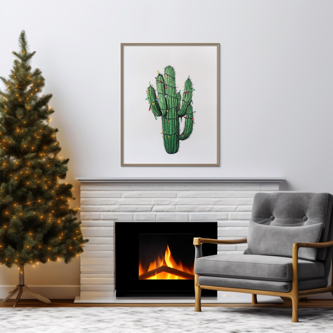 Christmas Cactus Holiday Art Print, Seasonal Decor