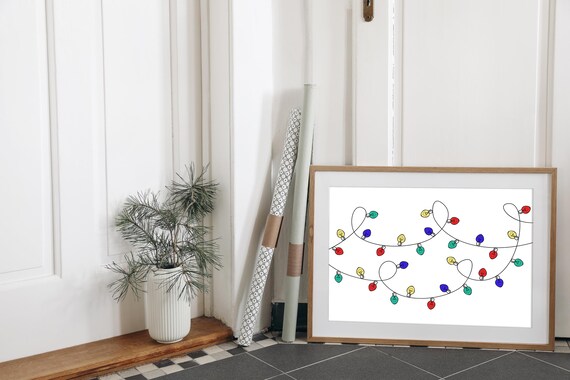 Colorful Christmas Lights String Minimalist Holiday Art Poster