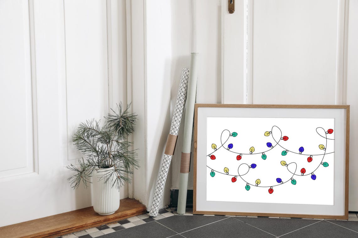 Colorful Christmas Lights String Minimalist Holiday Art Poster