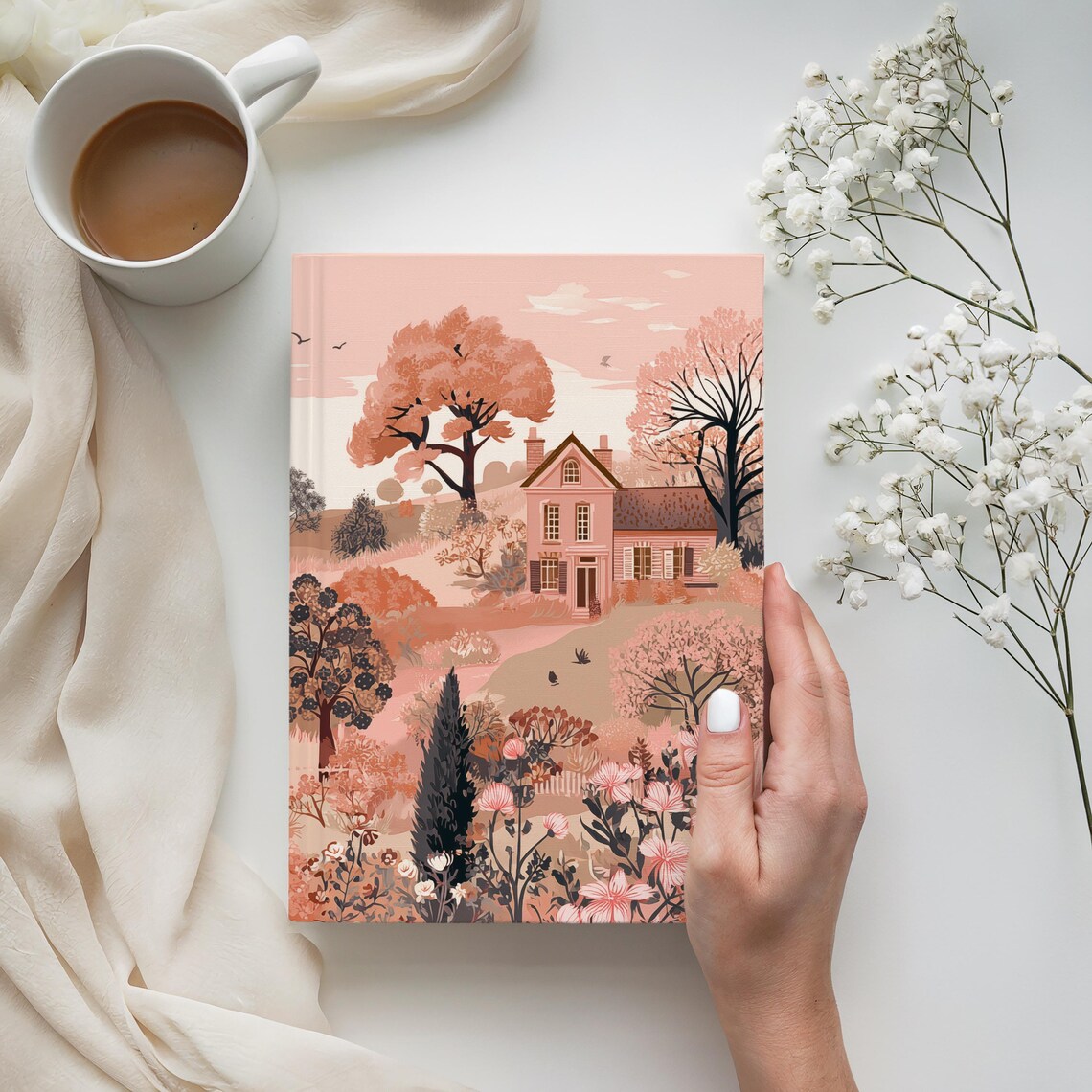 Country Cottage Blush Floral Garden Journal Cover Warm Art Poster