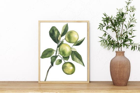 Watercolor Limes Nature Wall Art Botanical Fruit Print