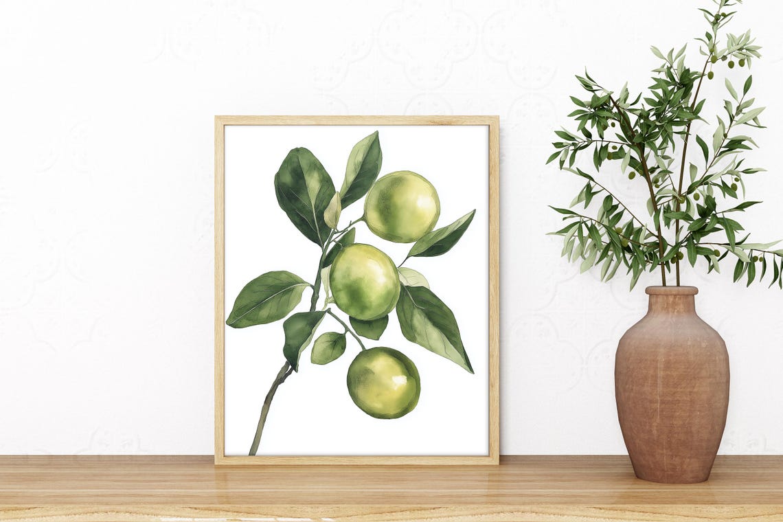 Watercolor Limes Nature Wall Art Botanical Fruit Print