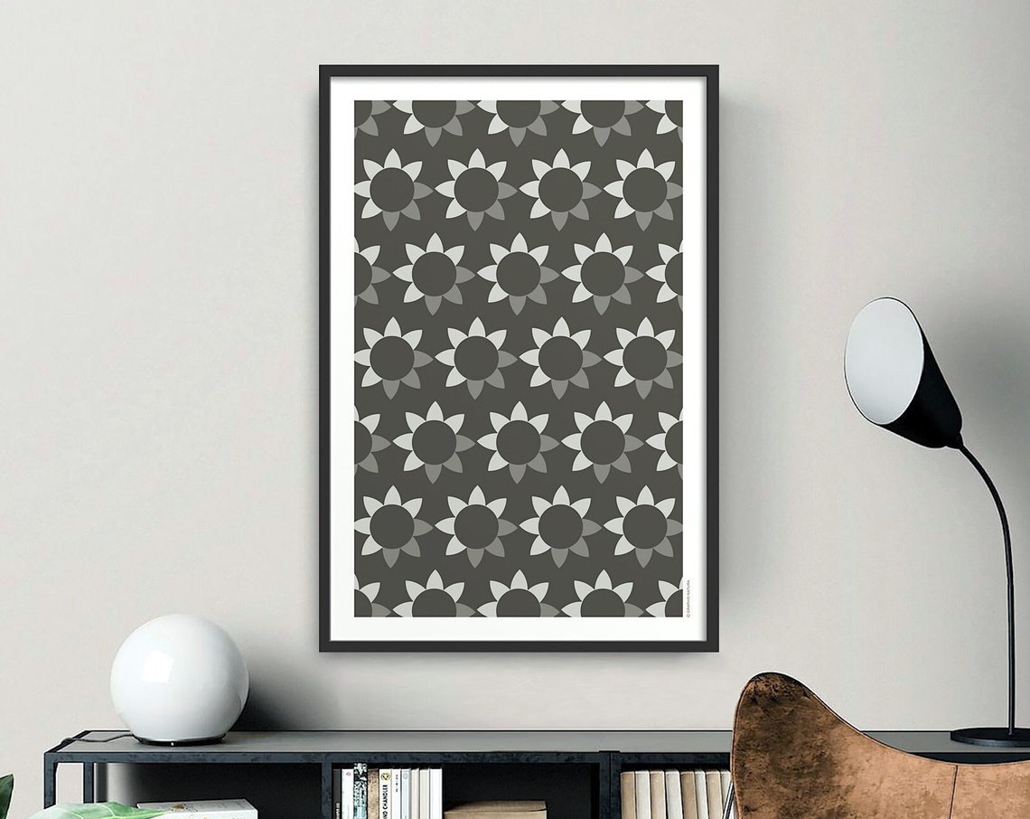 Geometric Flower Art Print Black White Floral Wall Art Geometric Floral Wall Art Flower Poster Living Room Decor Organic Modern Decor - Image 5