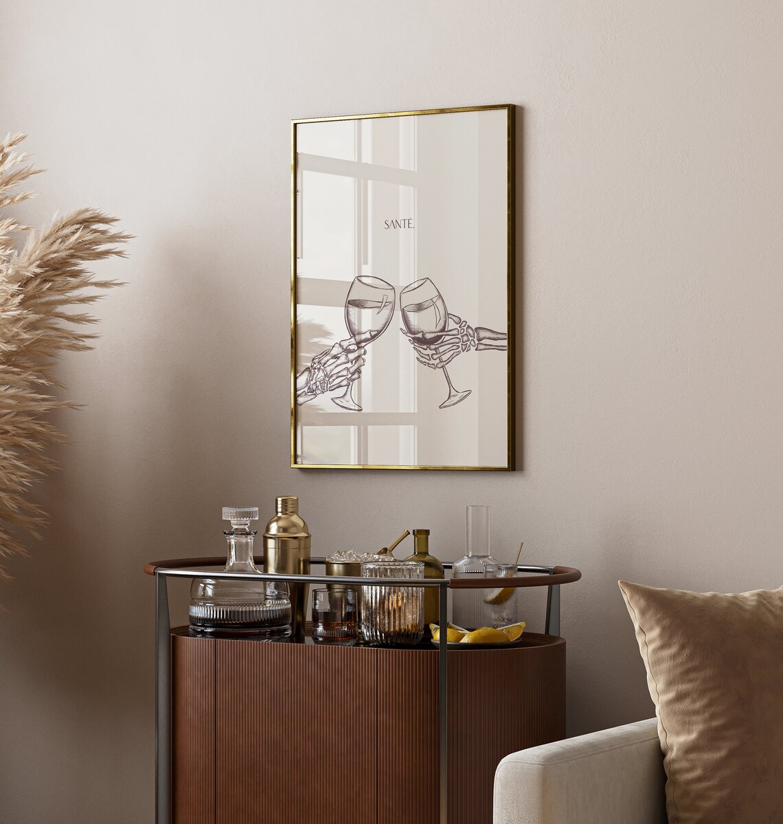 Sante Skeleton Hands Wine Toast Minimal Bar Cart Party Art Poster - Image 3