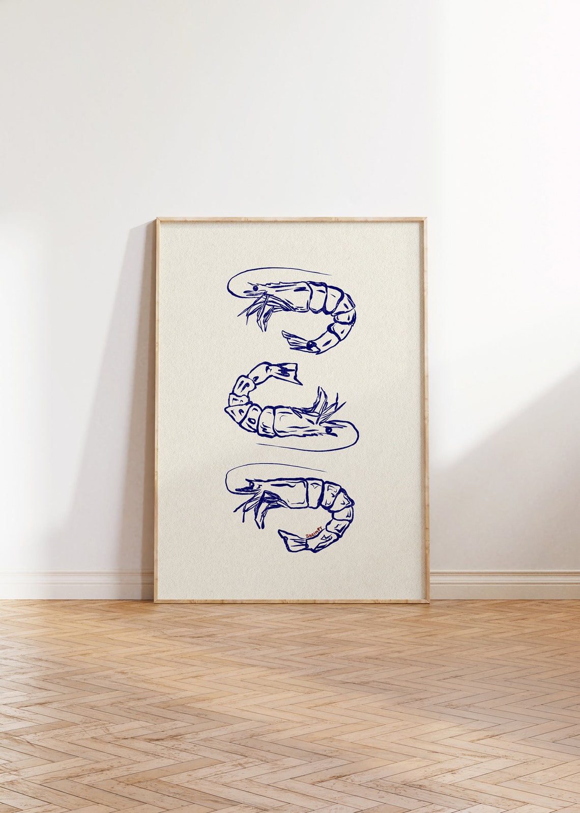 Shrimp Trio Navy Line Art Seafood Kitchen Decor Minimalist Poster - Image 3