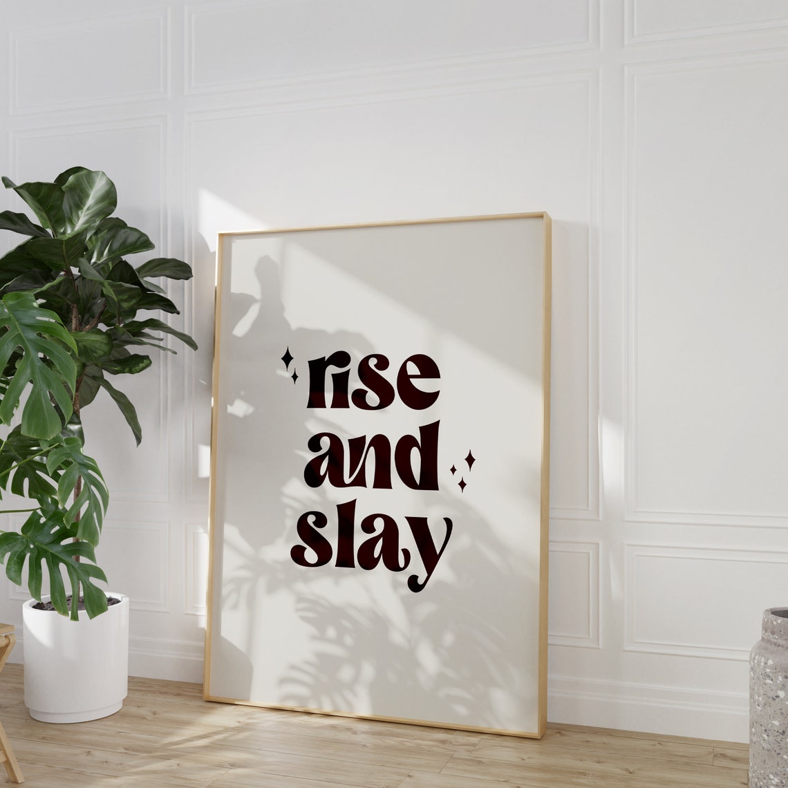 Rise And Slay Retro Typography Motivational Quote Pink Room Poster - Image 3