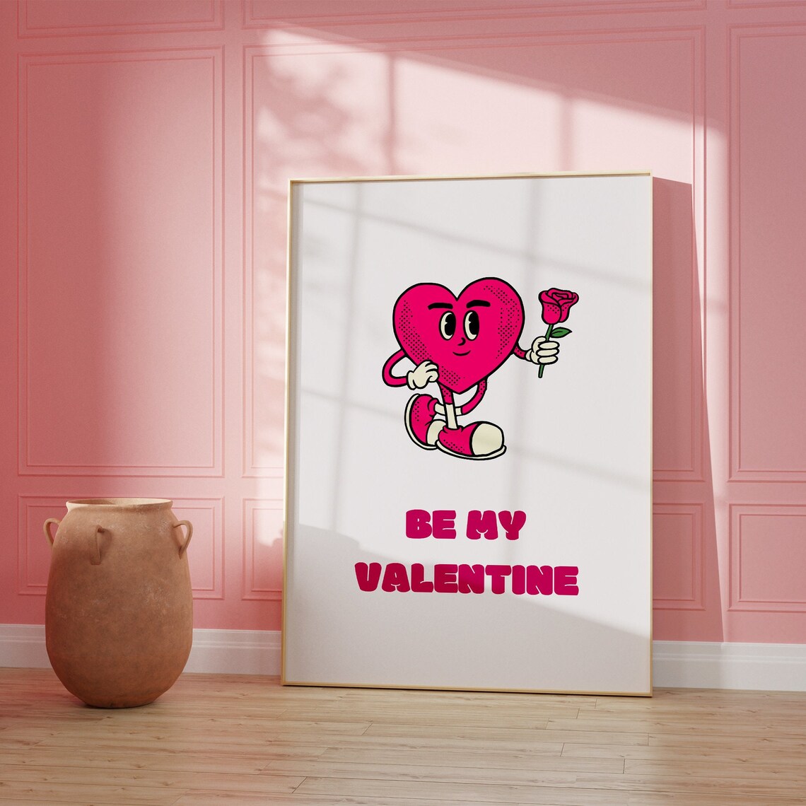 Be My Valentine Retro Cartoon Heart Rose Fun Valentines Day Poster - Image 2