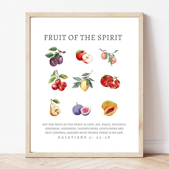 Fruit Of The Spirit Galatians 5 Watercolor Botanical Scripture Poster