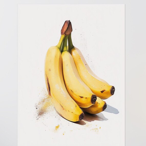 Banana Bunch Art Print Kitchen Wall Decor Fruit Illustration Poster Vibrant Yellow Wall Art Art For Kitchen Or Dining Room