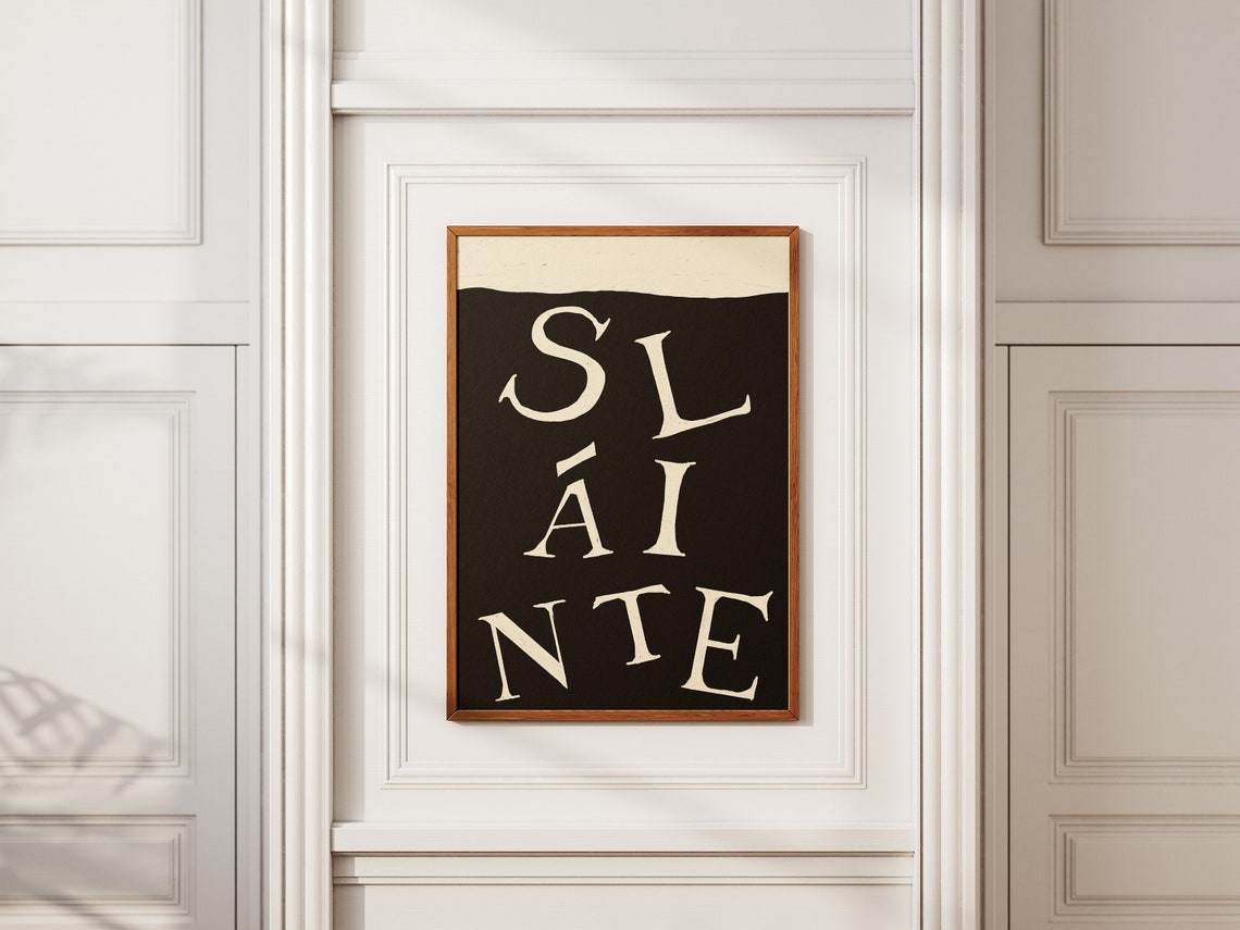 Slainte Irish Cheers Typography Black Cream Home Bar Wall Art - Image 2