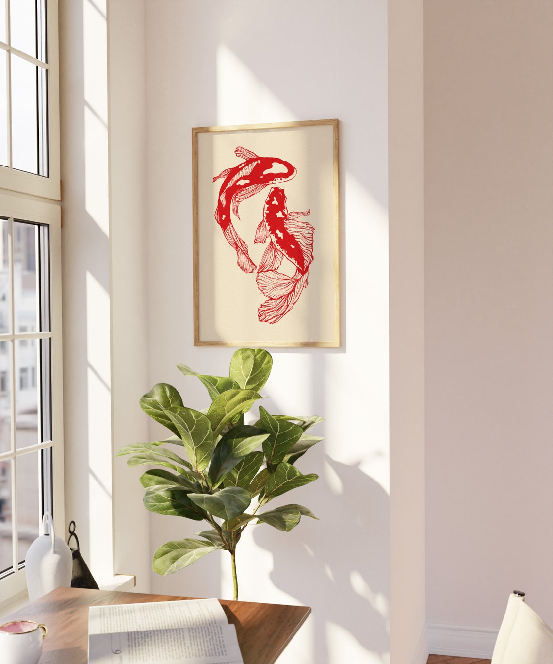 Red Koi Fish Japanese Minimalist Poster, Twin Carp Ink Line Art Decor - Image 5