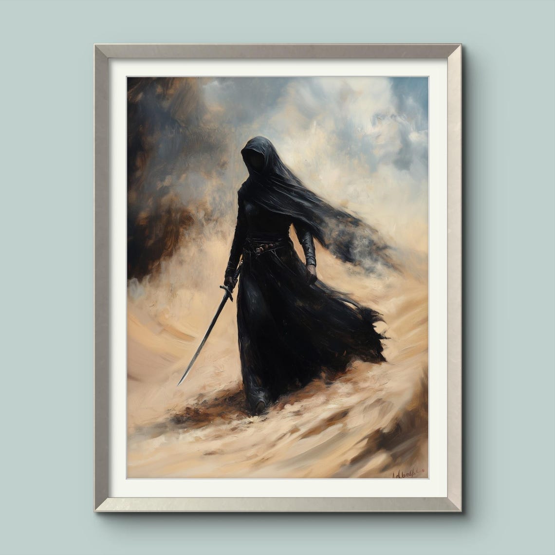 Veiled Muslim Woman Warrior, Desert Painting