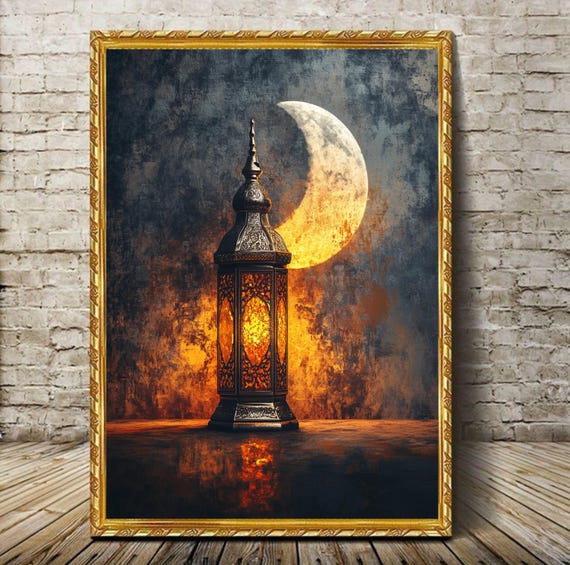 Ramadan Lantern With Crescent Moon, Islamic Decor
