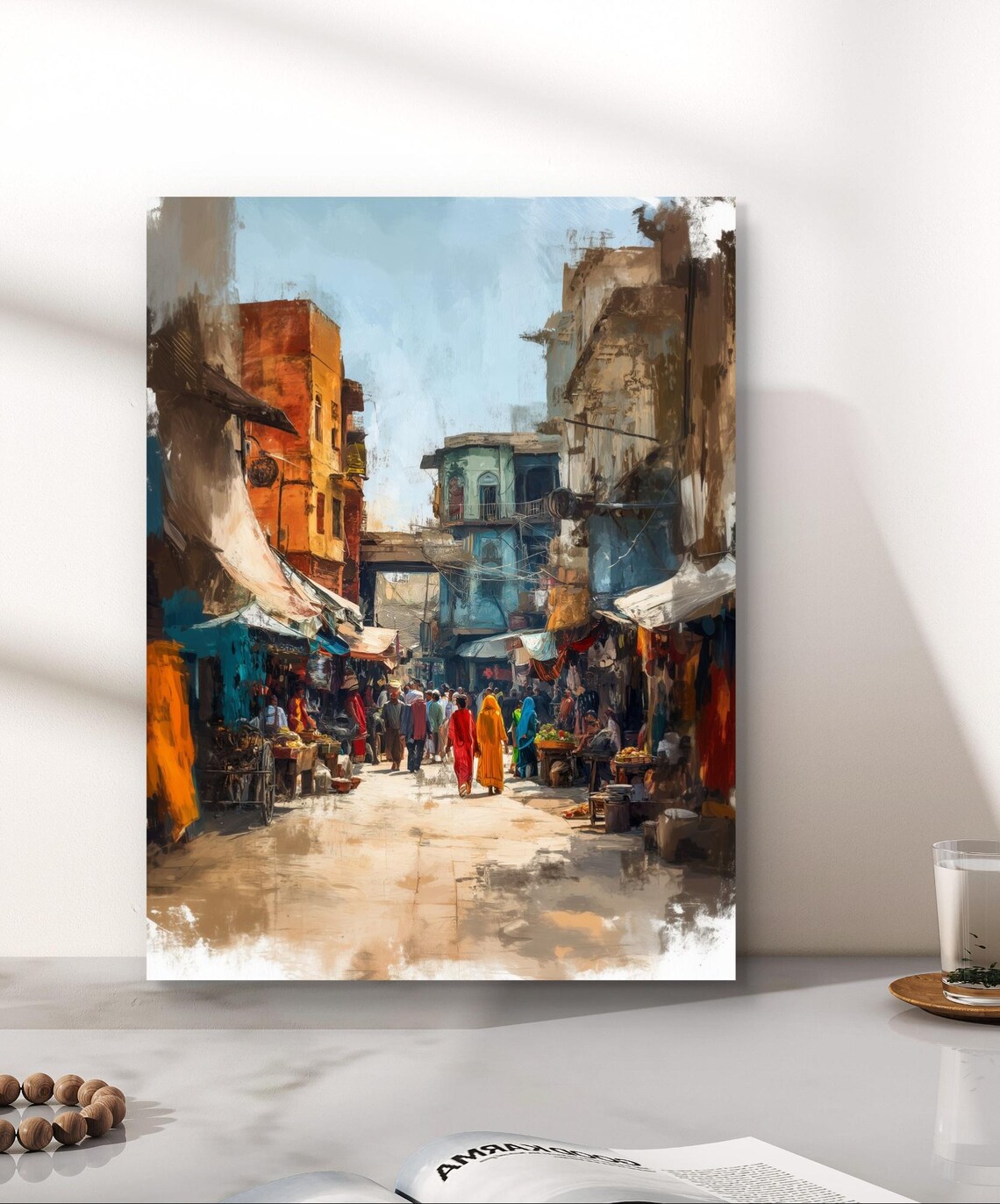Anarkali Bazaar Lahore Vibrant Street Market Painting Poster