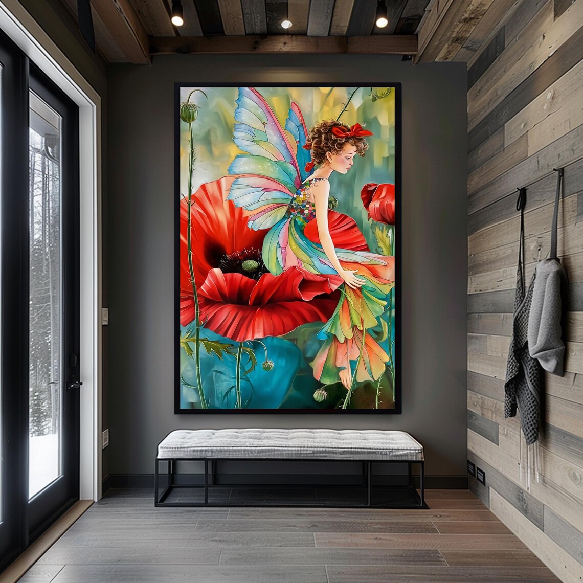 Fairy Girl Sitting On Red Poppy Flower Whimsical Fantasy Poster - Image 2