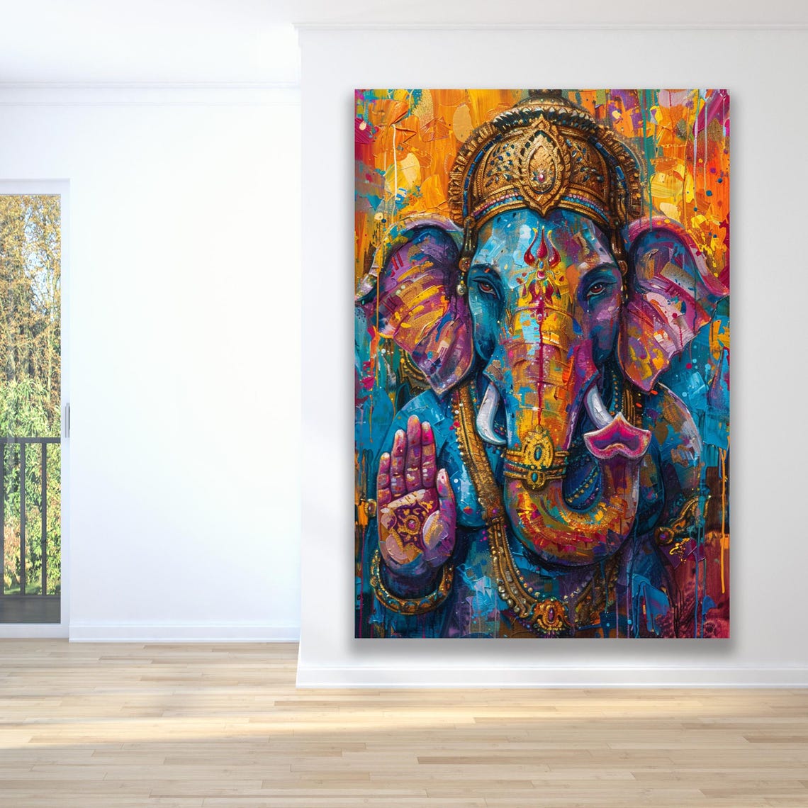 God Ganesha Decor Indian God Art God Of Prosperity Hindu Wall Decor Framed Artwork Original Art Wall Art Modern Wall Decor Wall Art - Image 5