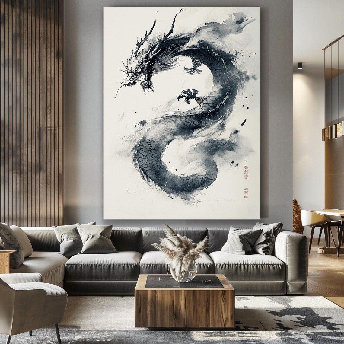 Traditional Chinese Dragon Ink Wash Art Print - Image 3
