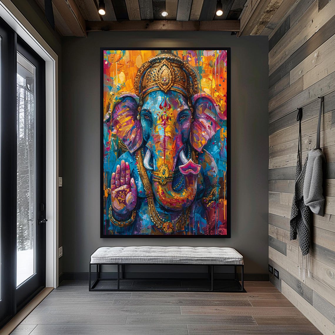 God Ganesha Decor Indian God Art God Of Prosperity Hindu Wall Decor Framed Artwork Original Art Wall Art Modern Wall Decor Wall Art - Image 3