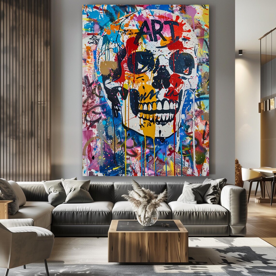 Graffiti Skull Street Art Covered in Colorful Paint Splashes Poster - Image 5