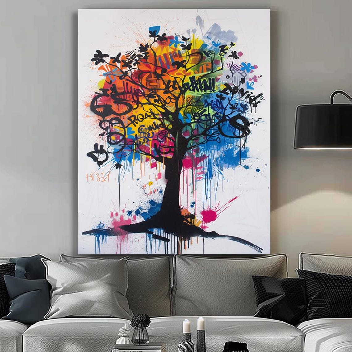 Wall Decor Framed Art Home Decor Dynamic Graffiti Tree Wall Decor Vibrant Abstract Art With Urban Street Style Perfect - Image 2
