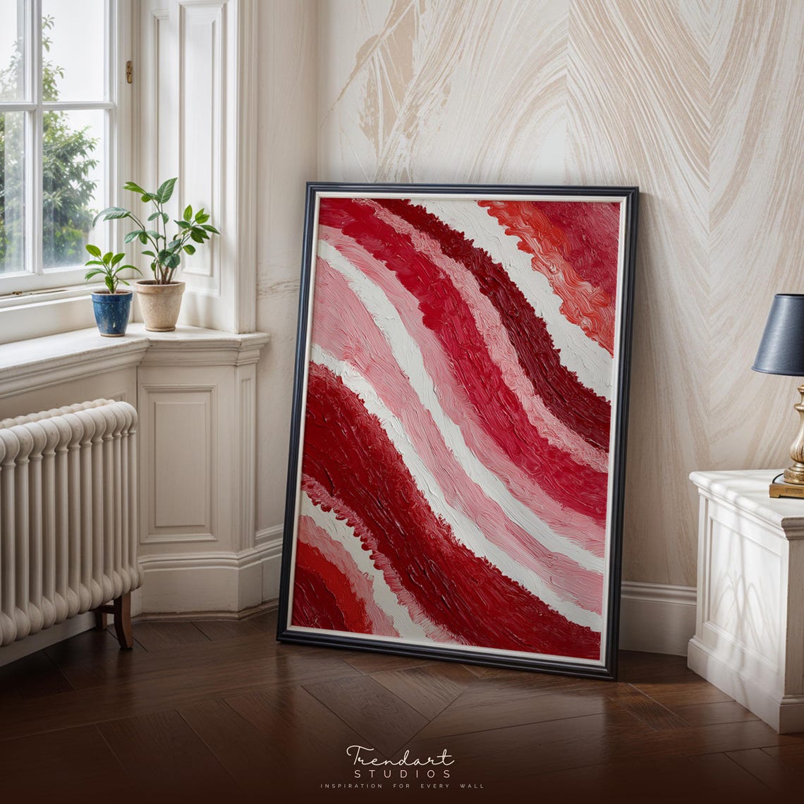 Red Pink And White Textured Wavy Stripes Abstract Art Poster