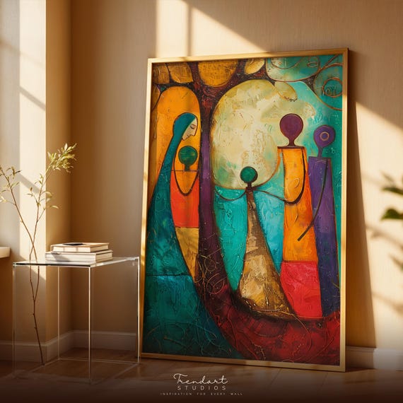Jewish Wall Art Judaica Print Of Family Tree Life Abstract Folk Decor Da00079