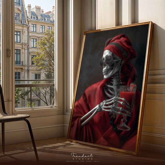 Funny Wall Art Skeleton Bloody Mary Print Maximalist Dark Academia Bar Decor Da00053
