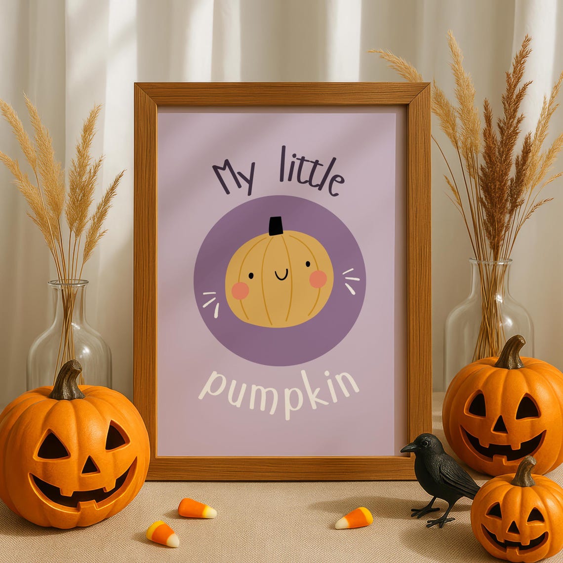 My Little Pumpkin Cute Smiling Pumpkin Lavender Nursery Poster