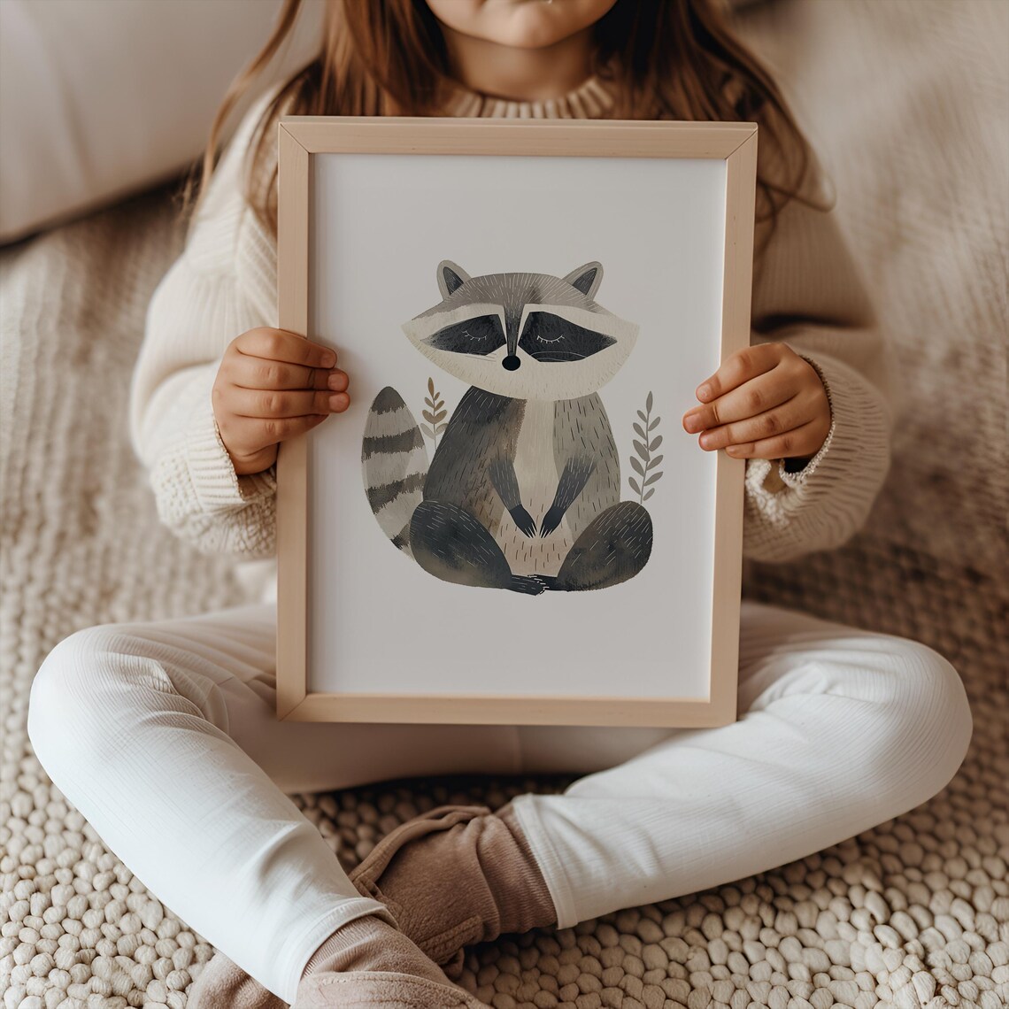 Sleeping Raccoon Watercolor Woodland Nursery Forest Animal Wall Art - Image 3