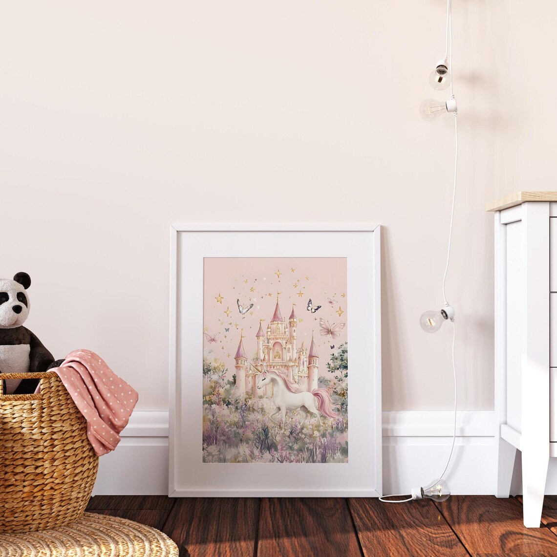 Pink Unicorn Castle Magical Princess Nursery Watercolor Art Poster - Image 4