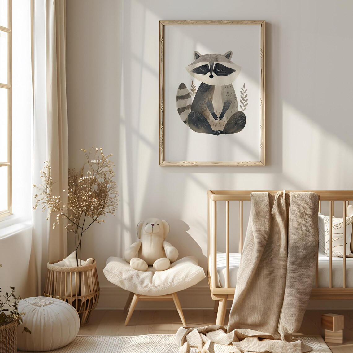 Sleeping Raccoon Watercolor Woodland Nursery Forest Animal Wall Art - Image 5