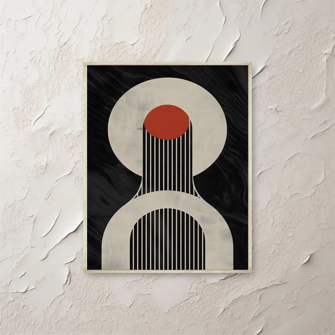 Brutalist Abstract Wall Art Print Black Beige Red Geometric Poster Vertical Line Minimalist Design Modern Bold Home Decor